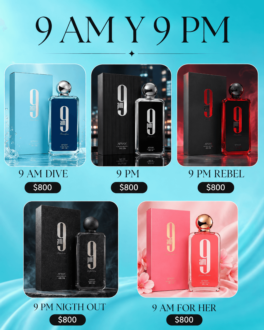 Perfumes Afnan colección 9AM/9PM, variantes